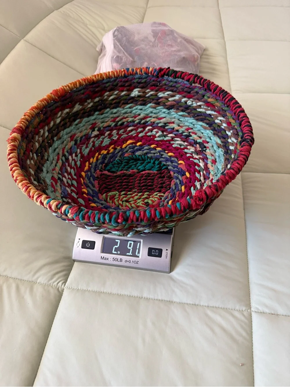 Handwoven Multicolor Fabric Coil Bowl - Home Accents. Boho.